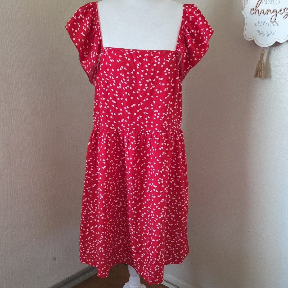 SHEIN Red and White Dress With Hearts Pattern